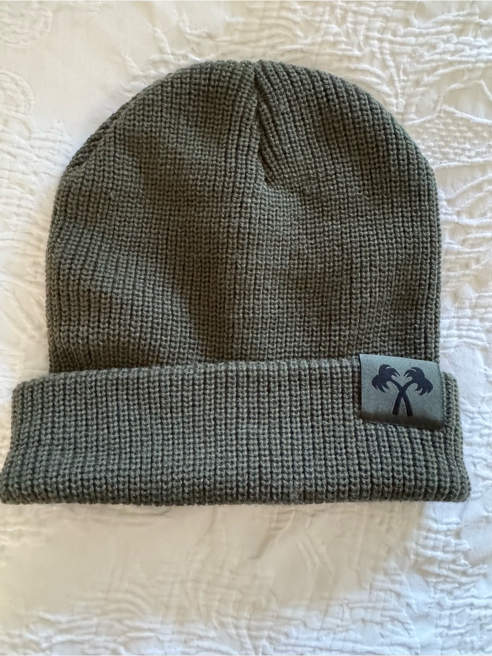 In N Out Olive Knit Cuffed Beanie with Palm Logo Patch - Men